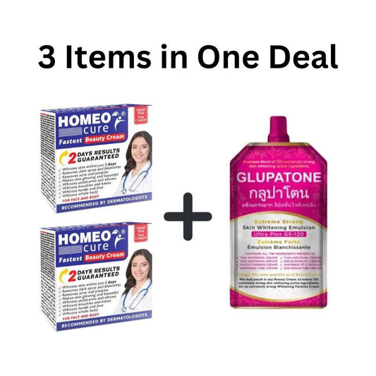 Homeo Cure Beauty Cream and Glupatone Skin Whitening Emulsion (Pack of 3)