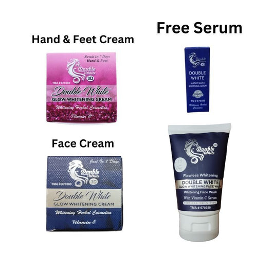Double White Whitening Deal Pack of 4 (Face Cream + Serum + Face Wash + Hand & Feet Cream)