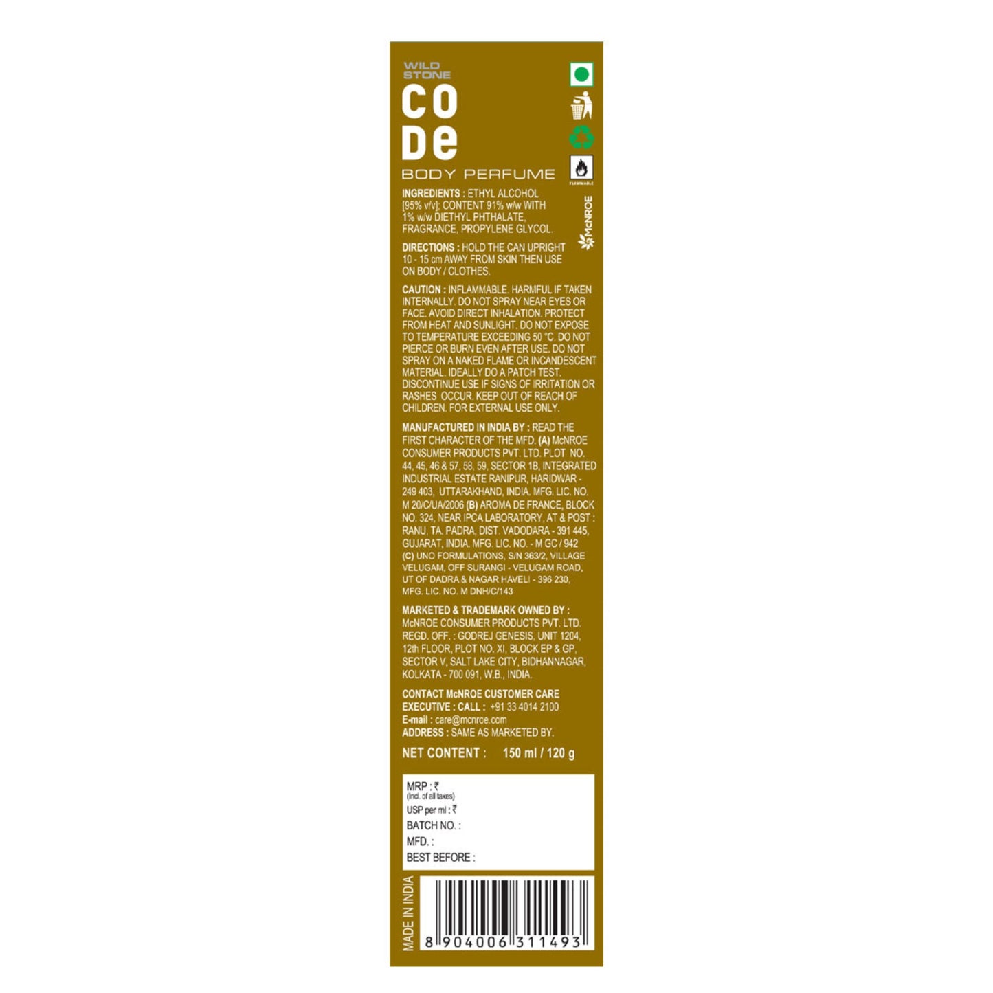 Wild Stone CODE Gold Body Spray