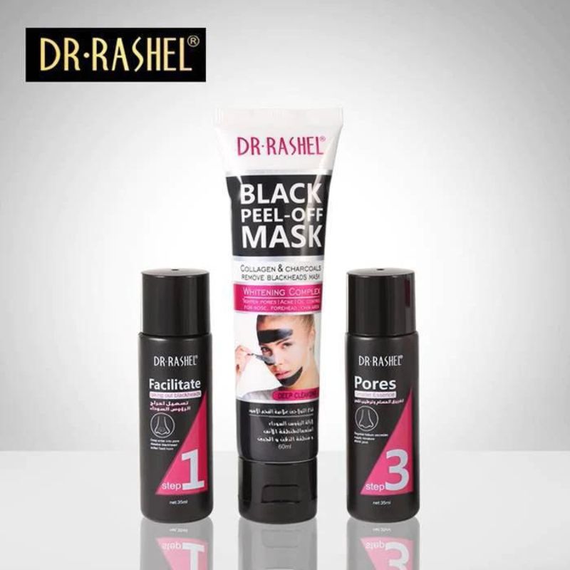 Dr Rashel Black Peel-Off Mask Collagen & Charcoals Remove Blackheads Mask 3 Steps