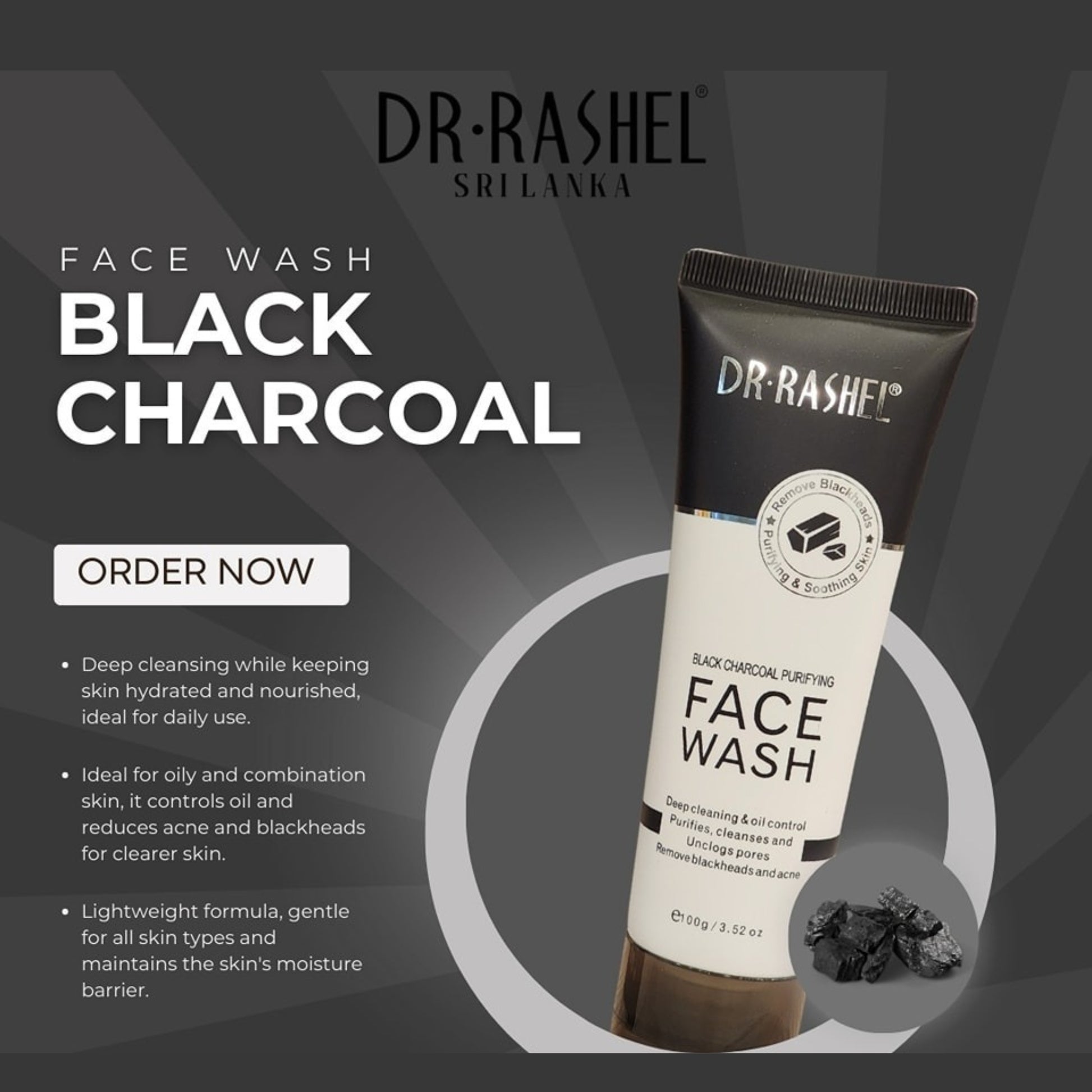 Charcoal Face Wash by Dr. Rashel - Purifying Cleanser 100g