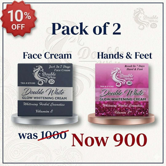 Double White 3D Glow Whitening Cream for face hands and feet bundle