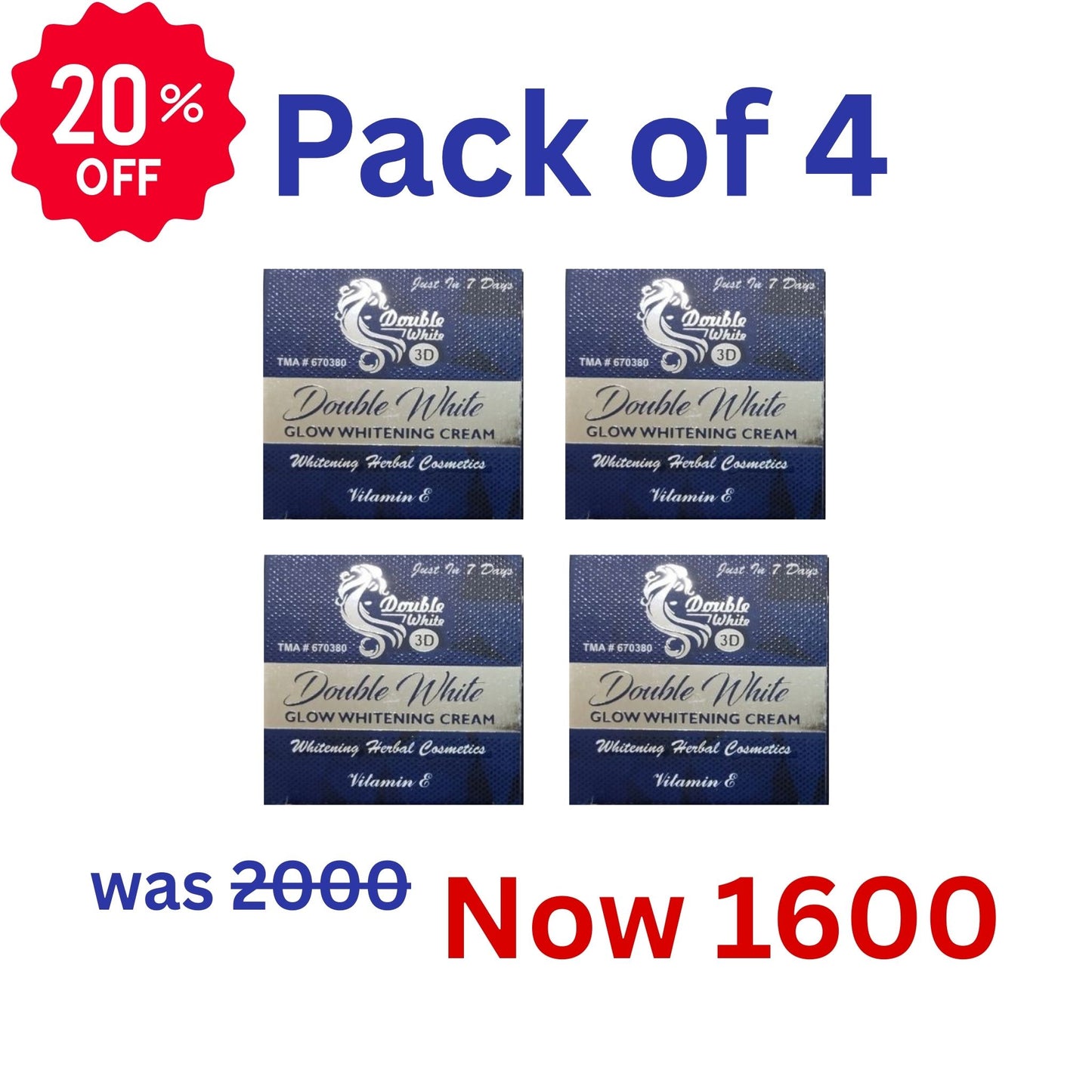 Double White Whitening Cream 3D With Vitamin E - Pack of 4