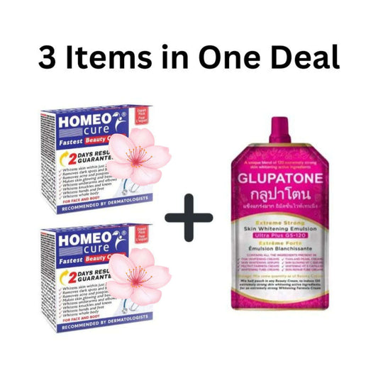 Homeo Cure Beauty Cream (2pcs) + Glupatone Whitening Combo