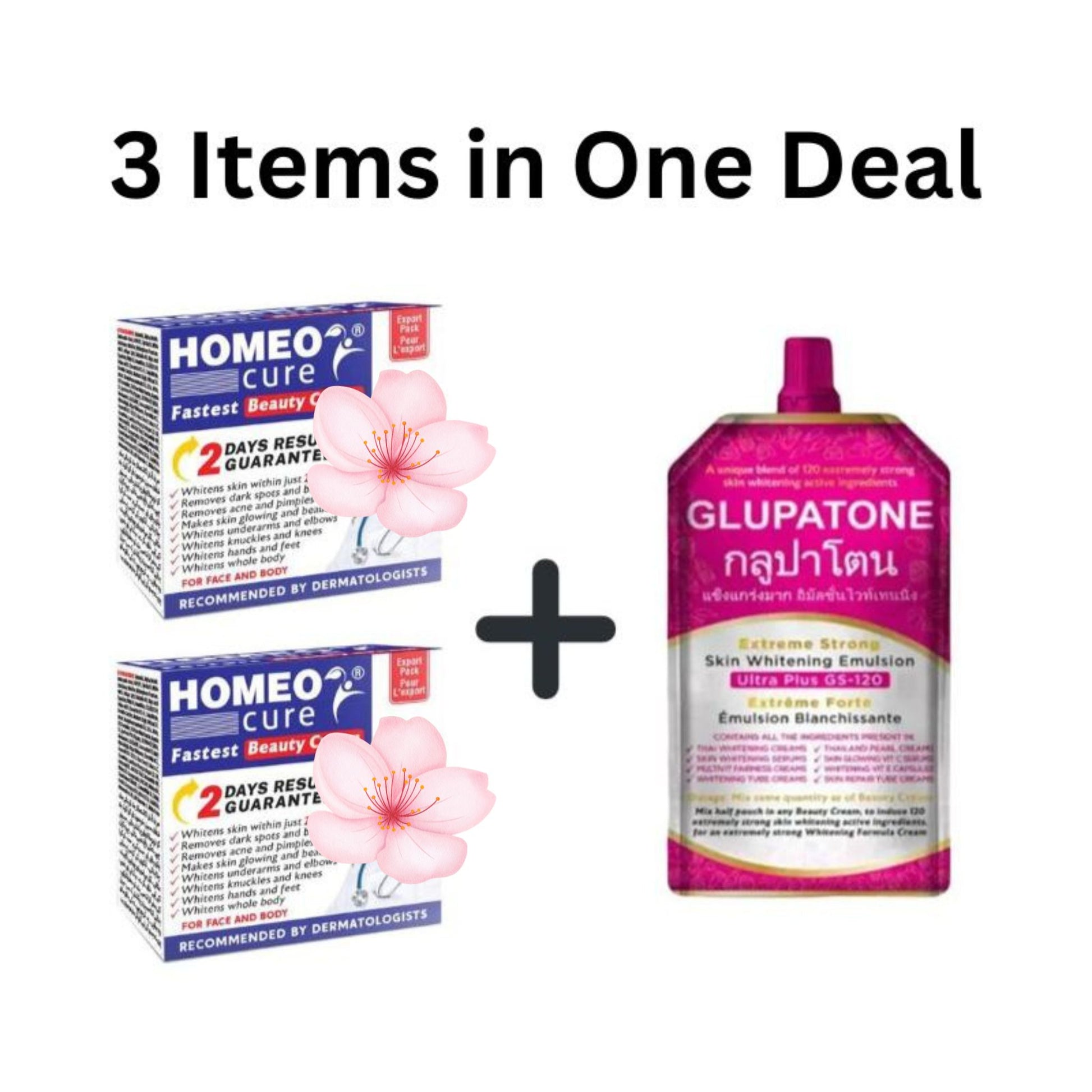 Homeo Cure Beauty Cream (2pcs) + Glupatone Whitening Combo