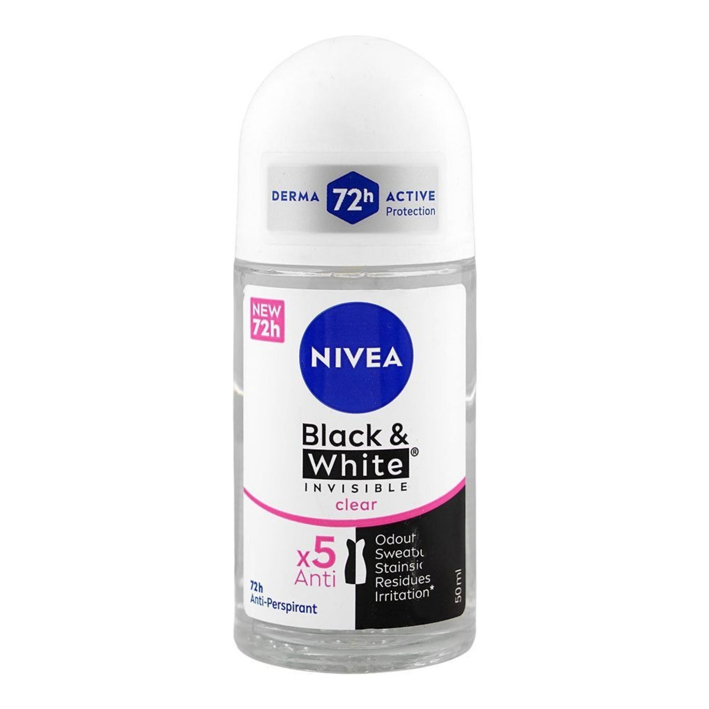 Nivea Black and White Invisible Clear Roll-On (50ml) | 72h Protection