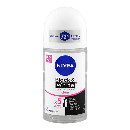 Nivea Black and White Invisible Clear Roll-On (50ml) | 72h Protection