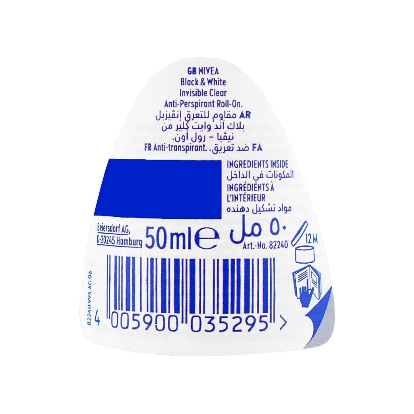 Nivea Black and White Invisible Clear Roll-On (50ml) | 72h Protection
