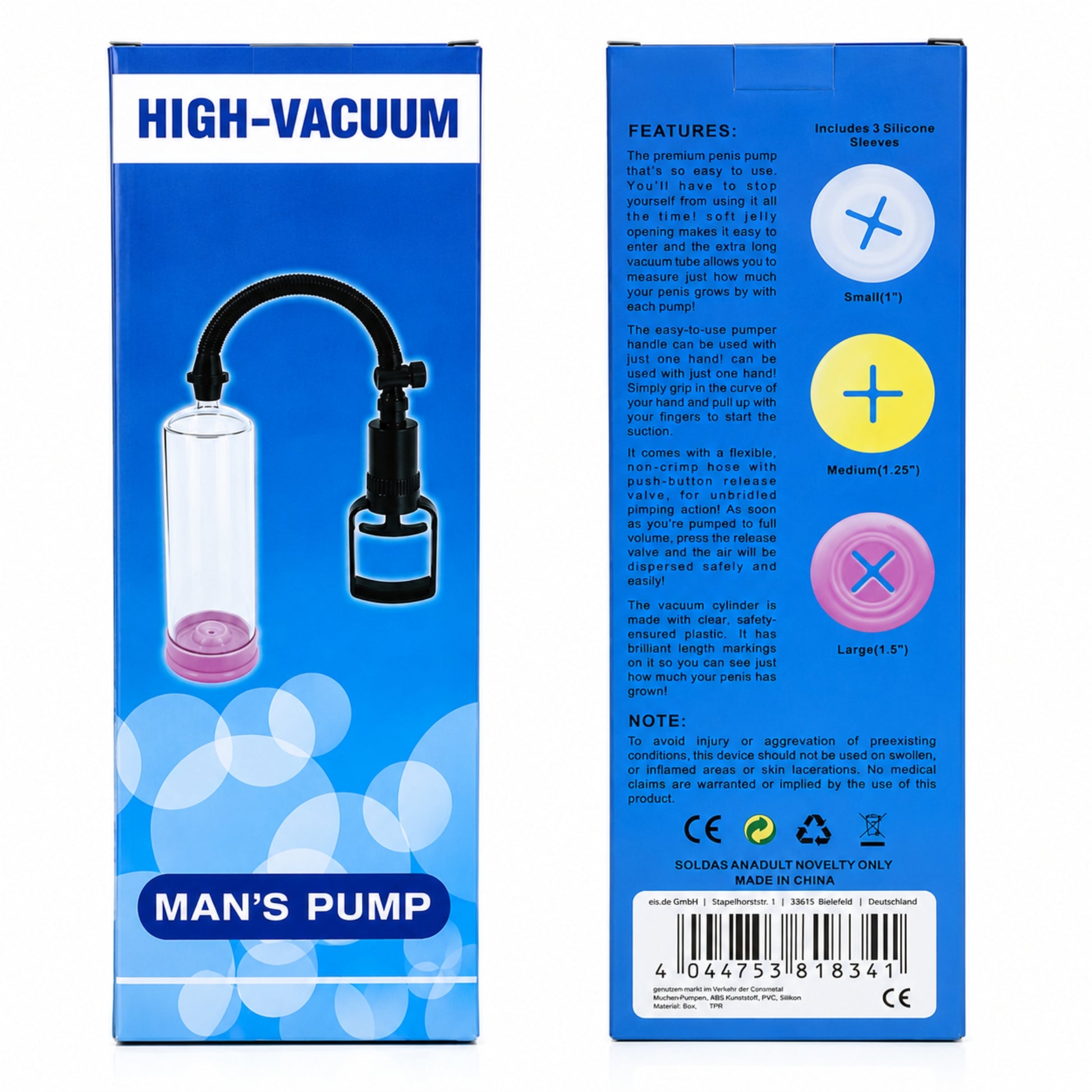 Penis Enlargement High Vacuum Pump with 3 Silicone Sleeves