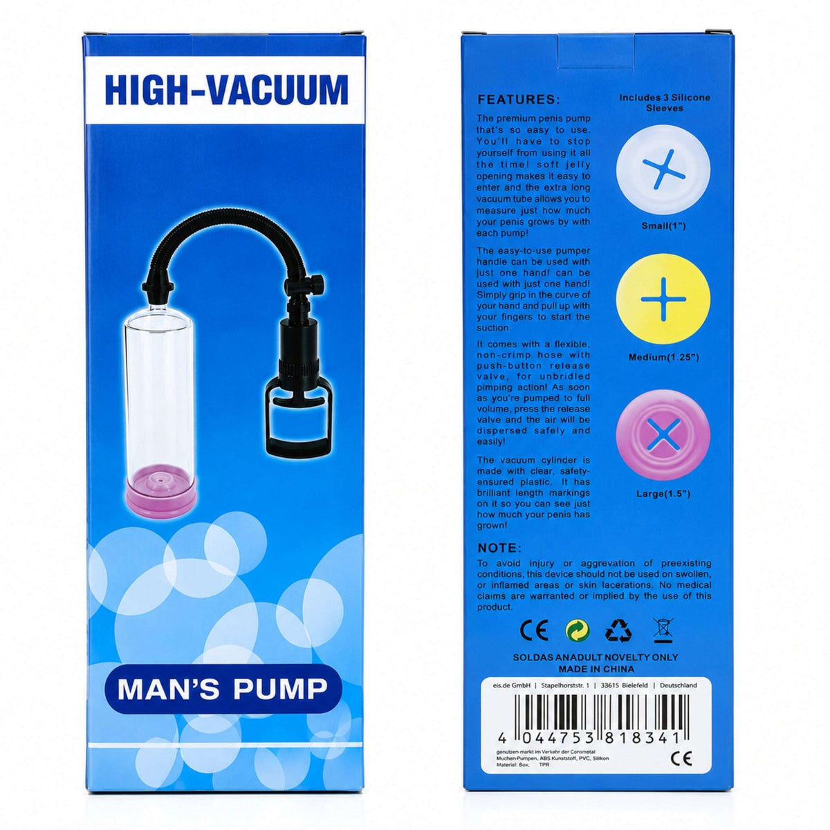 Penis Enlargement High Vacuum Pump with 3 Silicone Sleeves
