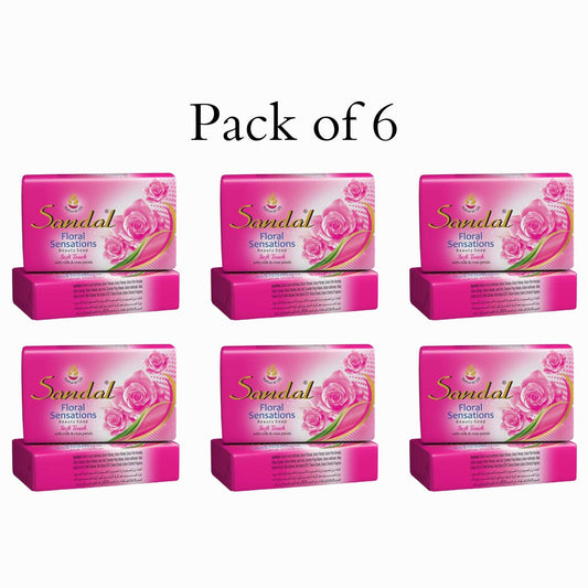 Sandal Floral Sensations Beauty Soap Pack of 6 - Rose Soft Touch