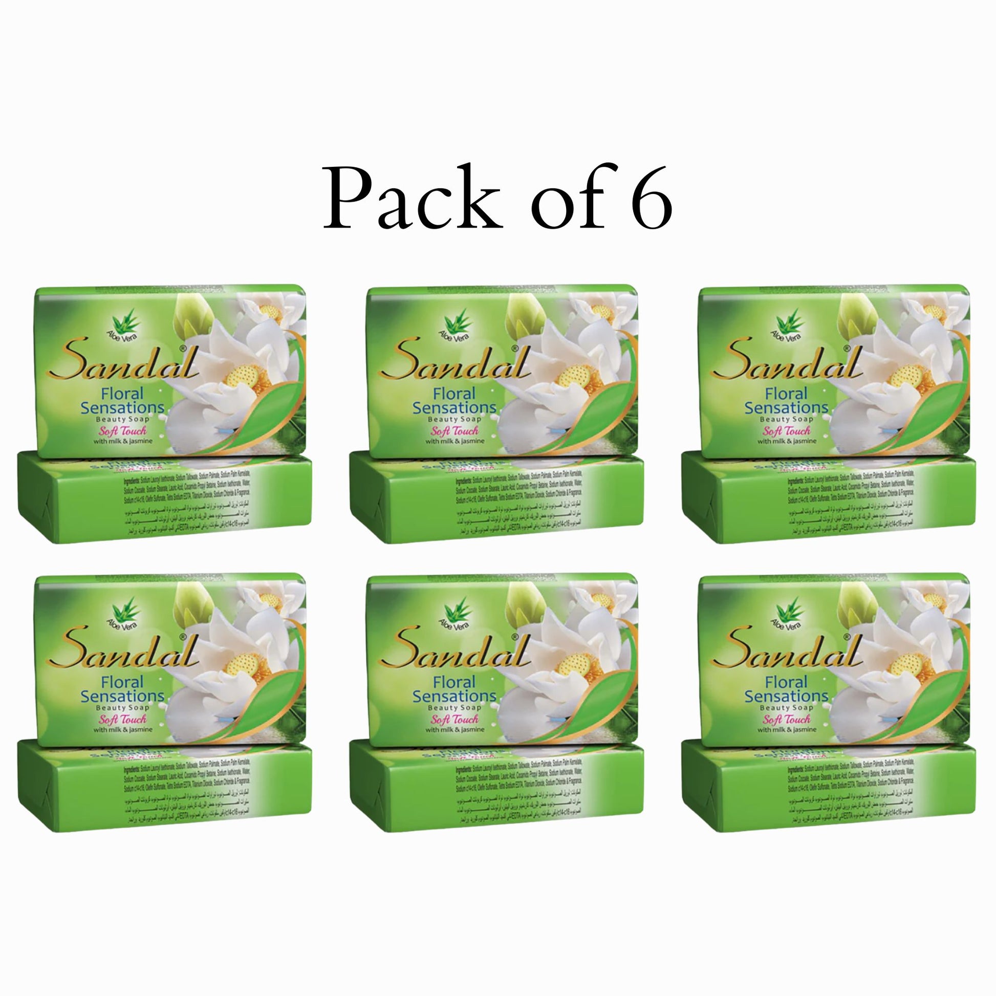 Sandal Floral Sensations Beauty Soap Pack of 6 - Soft Touch