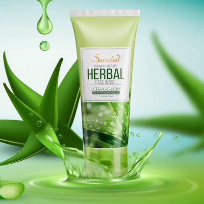 Sandal Vitamin Therapy Herbal Face Wash with Aloe Vera & Green Tea – Ultra Glow Cleanser