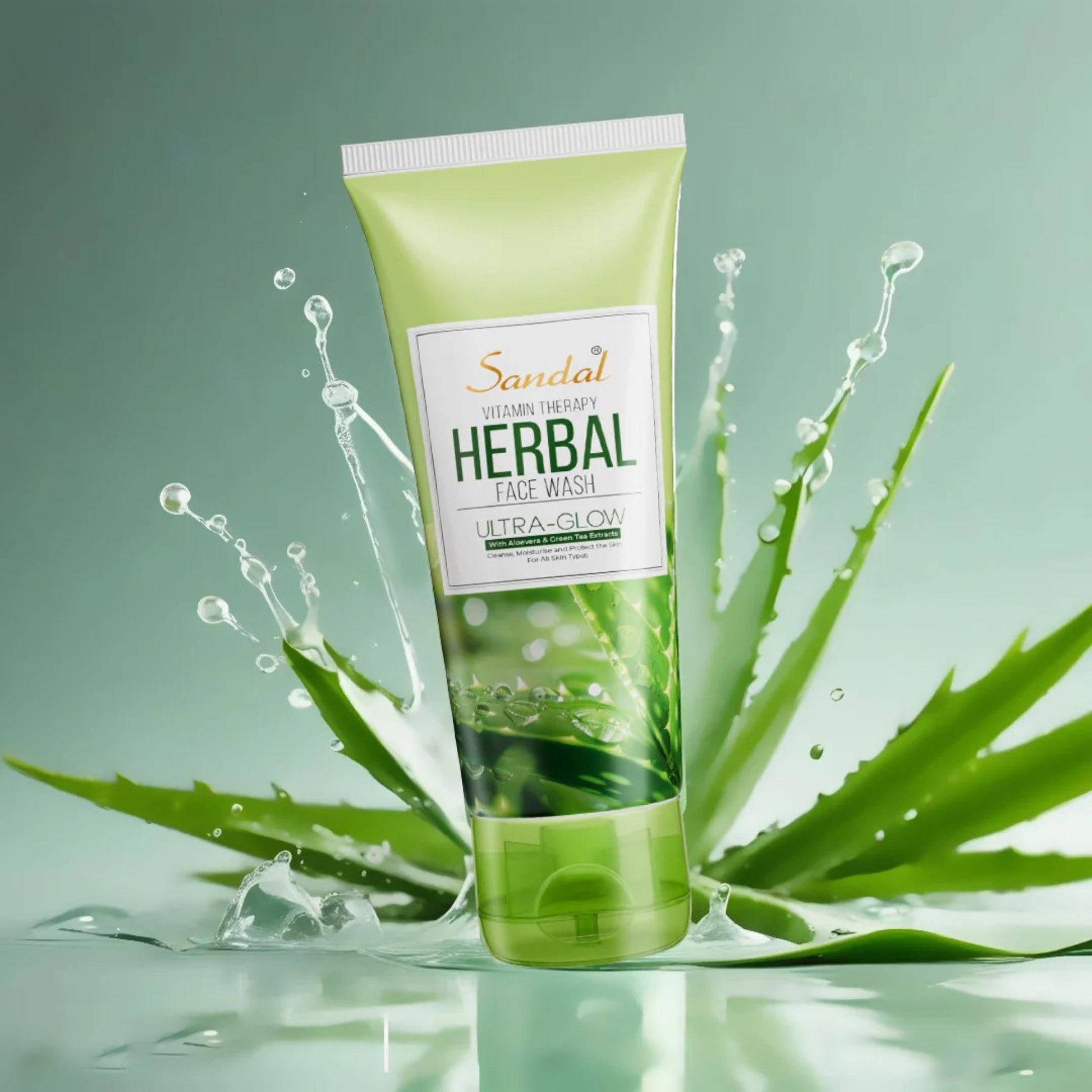 Sandal Vitamin Therapy Herbal Face Wash with Aloe Vera & Green Tea – Ultra Glow Cleanser