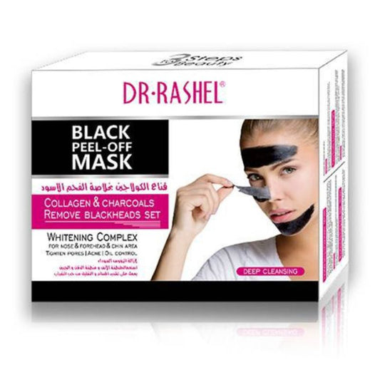 Dr Rashel Black Peel-Off Mask Collagen & Charcoals Remove Blackheads Mask 3 Steps