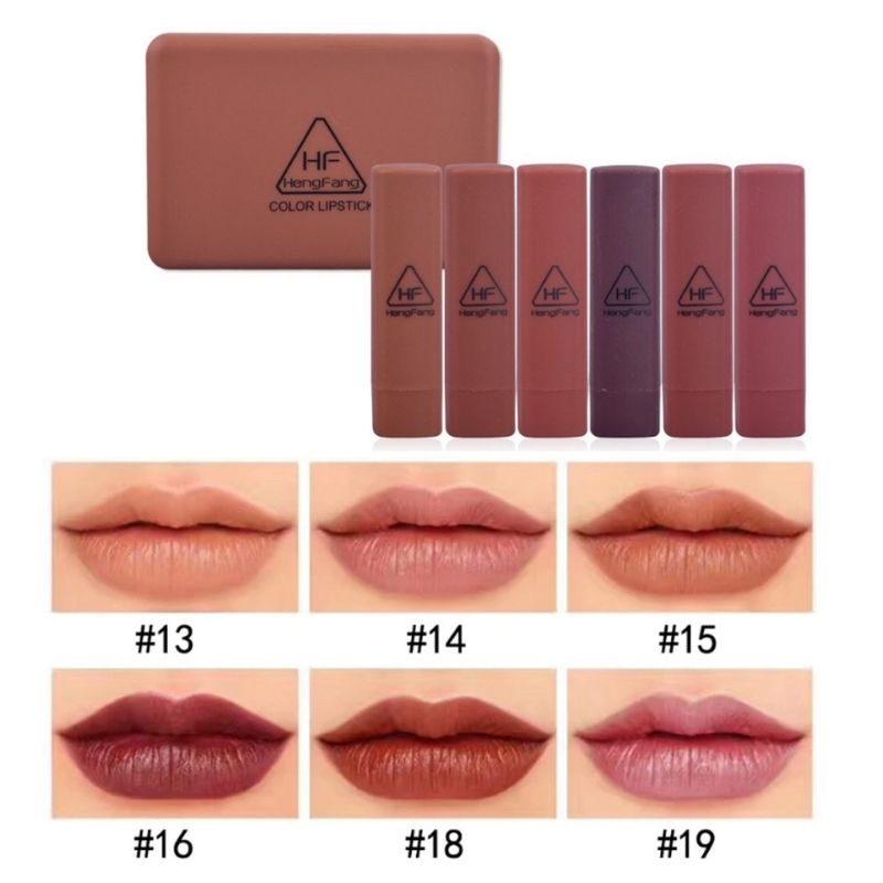 HENG FANG Mini Lipsticks Waterproof With Mirror Pack Of 6 Multi Colors